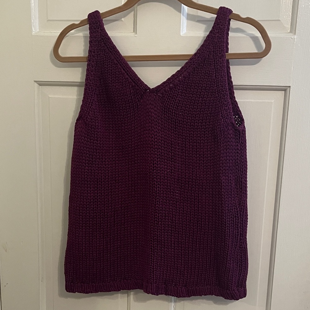 Banana Republic Purple Burgundy Knit 100% Cotton Sweater Tank Vest - Picture 5 of 11